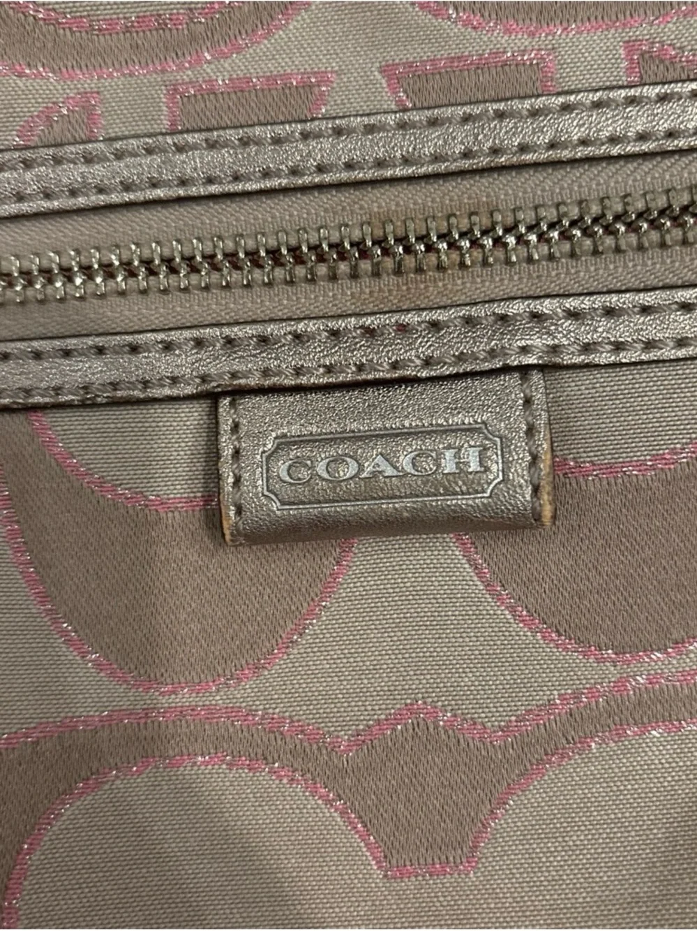 Coach Beige and Pink Signature Canvas Backpack